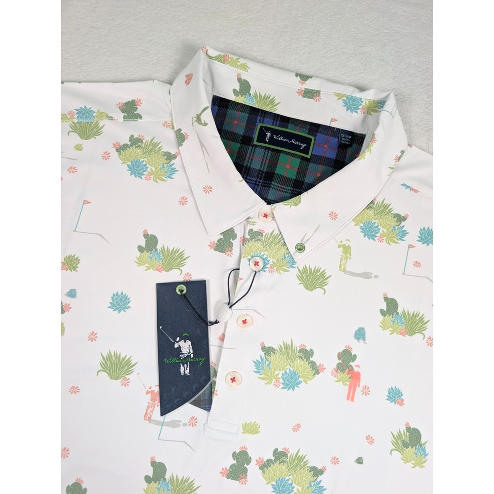 William Murray Beep Beep‎ Polo Shirt Men 2XL Cactus Floral AOP Golf NWT...